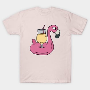 Refreshing Drink on a Cute Flamingo Float T-Shirt